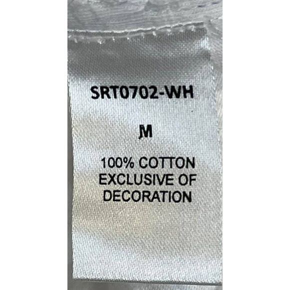 THML Women Top Crew Neck‎ 100% Cotton Short Sleeve Gauze White/Blue Medium - Picture 2 of 10